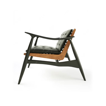 Design fotel fa kerettel és bőr huzattal, sötétzöld